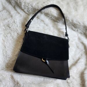 Closed Brand High Quality Black Leather Fold Over Shoulder Bag Gold Hardware